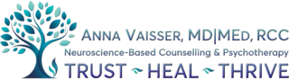 Logo reads Anna Vaisser, MD, MEd, RCC, Neuroscience-based counselling. TRUST, HEAL, THRIVE